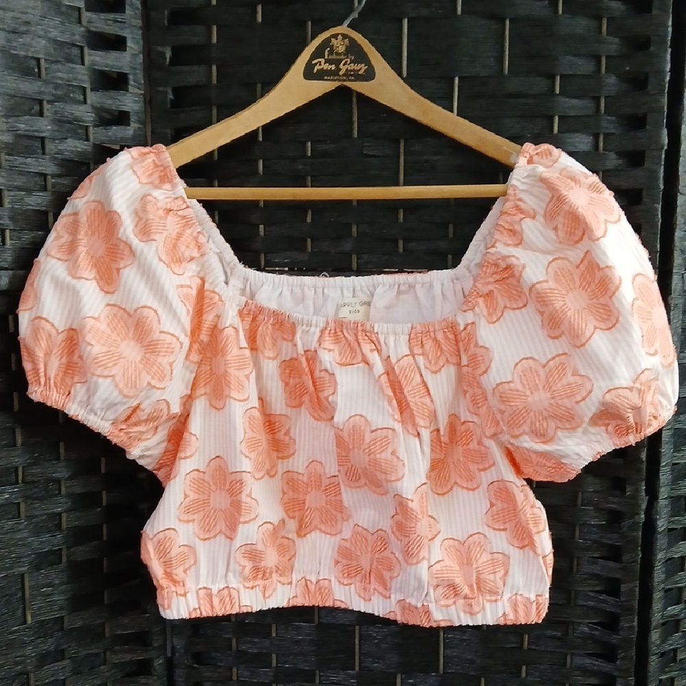 Happily Grey Kids Girls Floral Puff Sleeve Top  SZ L